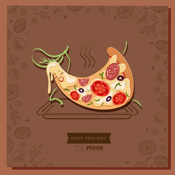 Kreslená Postava Pizzu Skvělá Pizza Lásce Tebe Taky Horko Koncepce — Stockový vektor
