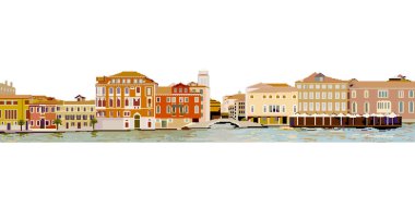 Bir açık yaz gününde güzel cityscape Venedik. Vektör çizim. Piksel grafik.