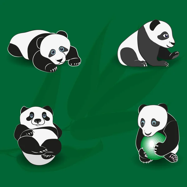 Grappige Panda Achtergrond Van Bamboe Tak Instellen Vectorillustratie — Stockvector
