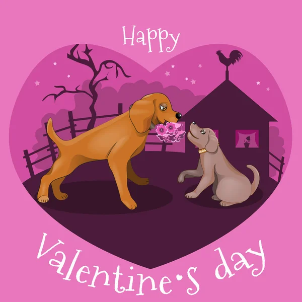 Les Chiens Amoureux Sont Rencontrés Soir Saint Valentin Illustration Vectorielle — Image vectorielle