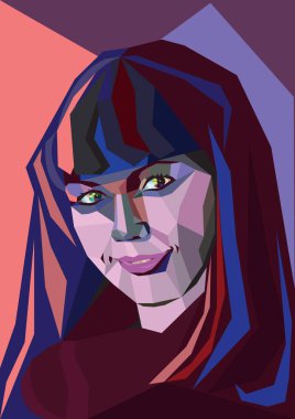 Bir genç kız abartılı poligonal stil sanat portresi. Vektör çizim
