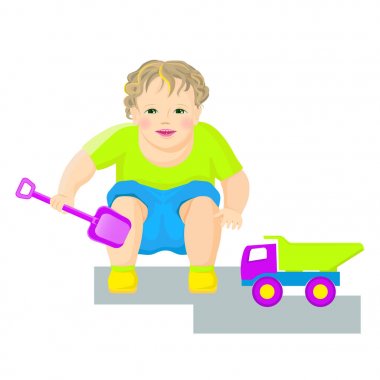 Oyuncak kepçesi olan küçük çocuk