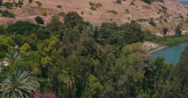 Mooie Luchtfoto Van Kustlijn Van Zee Van Galilea Israël — Stockvideo