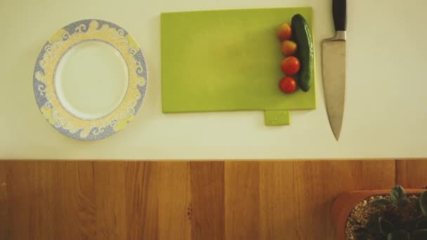 Top View Person Slicing Vegetables Fast Motion — Stock Video