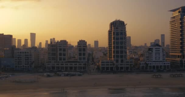 Tel Aviv Felébred Hajnalban Költségsor Tel Aviv Város Felett — Stock videók