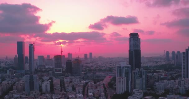 Puesta Sol Roja Ciudad Tel Aviv — Vídeo de stock