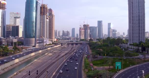 Tráfico Tel Aviv Ayalon Road Durante Puesta Del Sol — Vídeo de stock