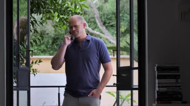 Unhappy Male Waits Phone Customer Service — Stock Video