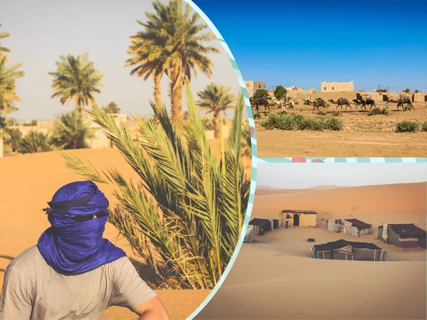 Collage Dunes Sable Merzuga Maroc Afrique — Photo
