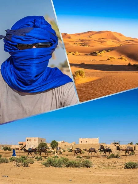 Колаж Піщаних Дюн Африці Merzuga Марокко — стокове фото