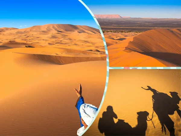 Collage Sand Dunes Merzuga Morocco Africa — Stock Photo, Image