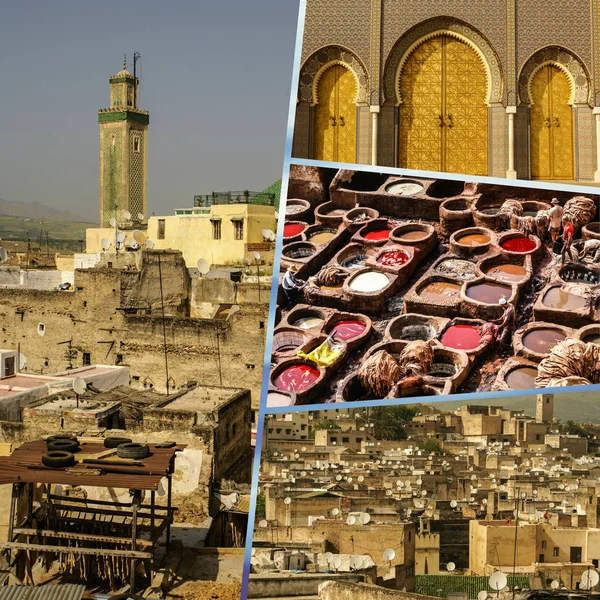 Collage Tannerie Traditionnelle Fès Maroc — Photo