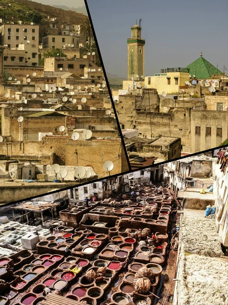 Collage Tannerie Traditionnelle Fès Maroc — Photo