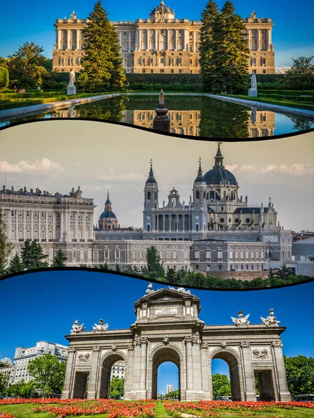 Collage Von Touristenfotos Des Madrids lizenzfreie Stockfotos