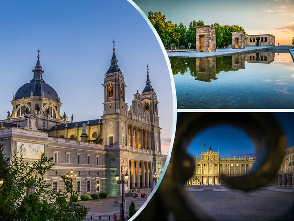 Collage Von Touristenfotos Des Madrids lizenzfreie Stockbilder