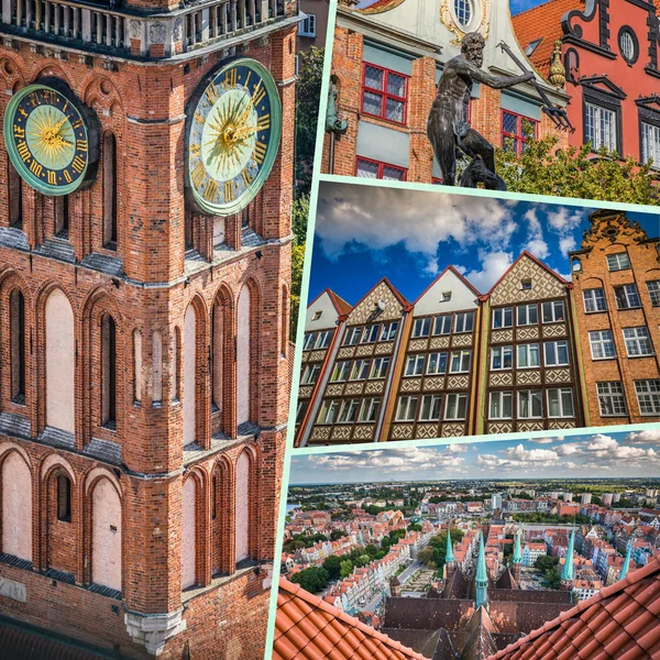 Tarihi Şehir Polonya Gdansk Mimarisini Kolaj — Stok fotoğraf