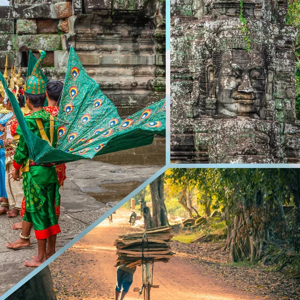 Collage Camboya Las Caras Piedra — Foto de Stock