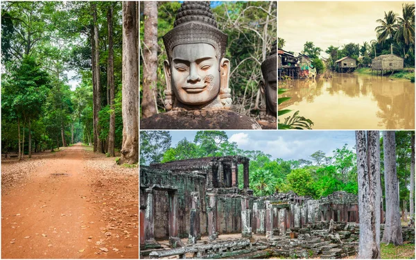 Коллаж Камбоджи Каменные Лица — стоковое фото