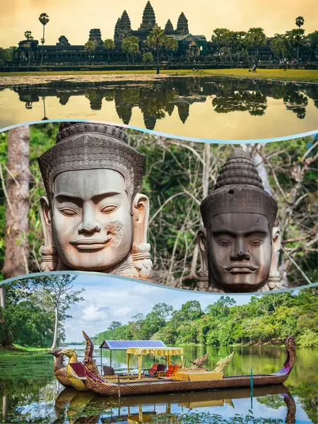 Collage Cambodge Des Visages Pierre — Photo