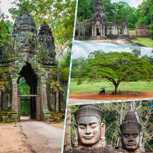 Collage Camboya Las Caras Piedra — Foto de Stock