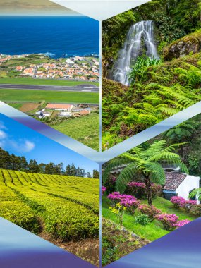 Azores panoramik manzara lagün Portekiz üzerinden kolaj
