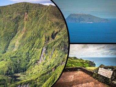 Azores panoramik manzara lagün Portekiz üzerinden kolaj
