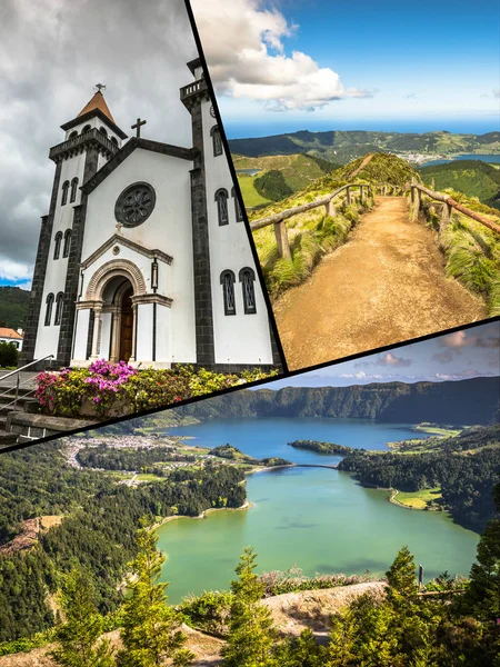 Collage Von Azoren Landschaft Aus Lagunen Portugal — Stockfoto