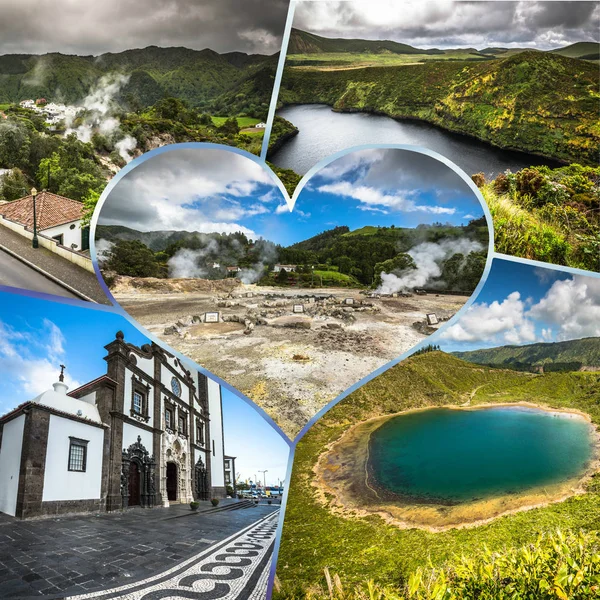 Collage Azorerna Panoramautsikt Över Landskapet Från Laguner Portugal — Stockfoto