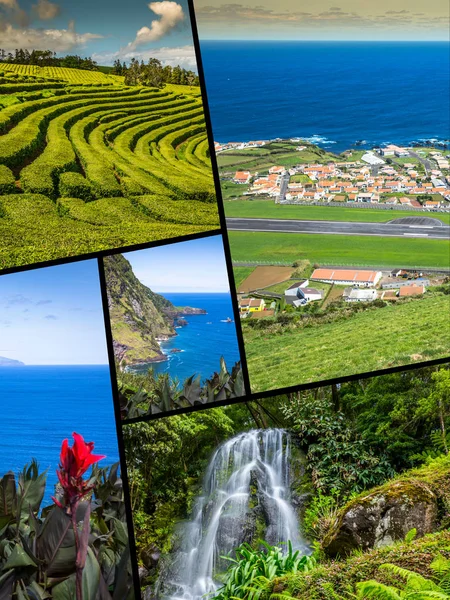 Azores panoramik manzara lagün Portekiz üzerinden kolaj