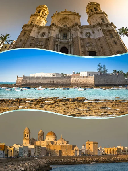 Collage Van Toeristische Foto Van Cadiz Spanje — Stockfoto