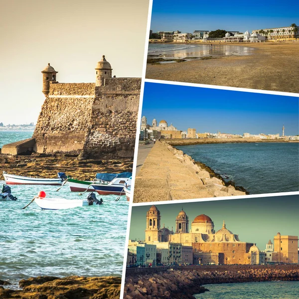 Collage Fotos Turísticas Cádiz España — Foto de Stock