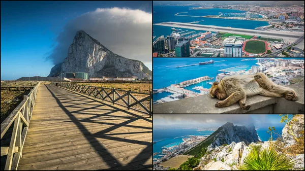 Gibraltar Ngiliz Adanın Turistik Fotoğrafları Kolaj Bir — Stok fotoğraf