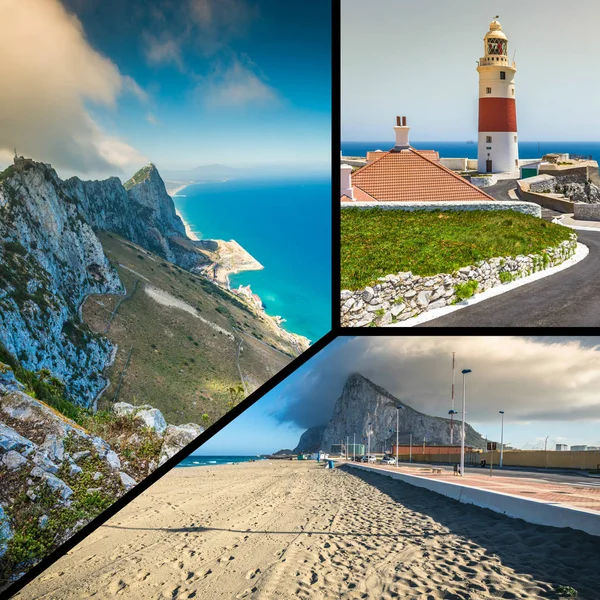Collage Von Touristenfotos Der Britischen Insel Gibraltar — Stockfoto