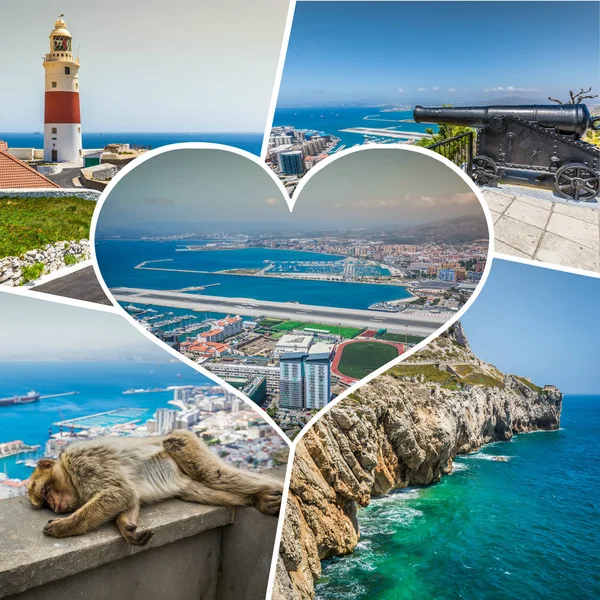 Collage Tourist Photos Gibraltar British Island — Stock Photo, Image