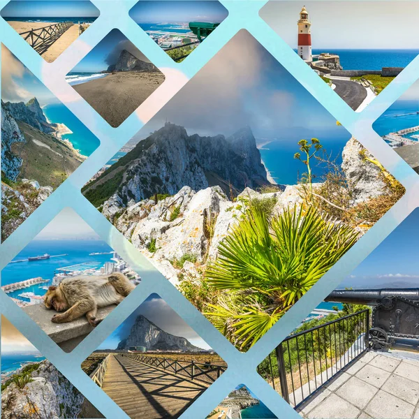 Koláž Fotografií Turistické Ostrov Britský Gibraltar — Stock fotografie