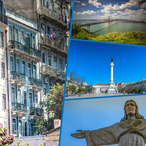 Koláž Turistických Fotografií Lisabon Portugalsko — Stock fotografie