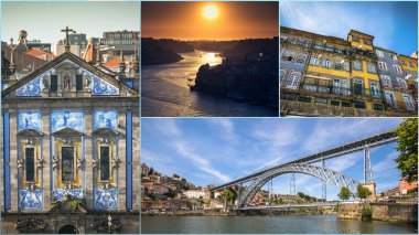 Porto Portekiz turist fotoğrafları kolaj bir.