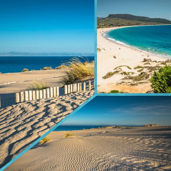 Collage Van Strand Duinen Tarifa Spanje — Stockfoto