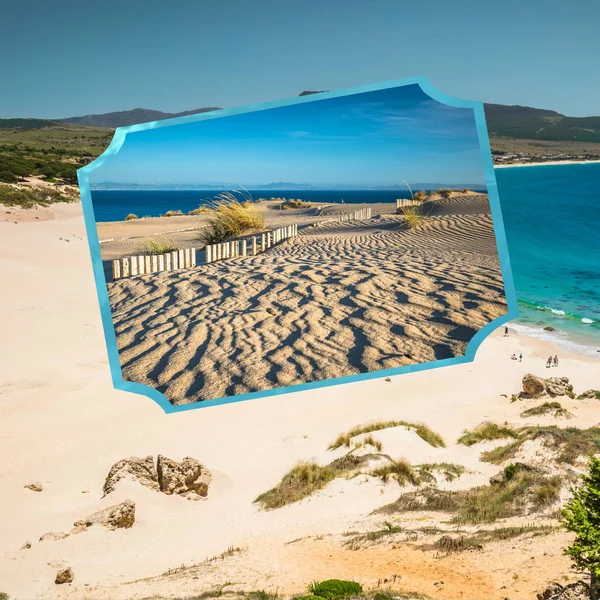 Collage Von Stranddünen Tarifa Spanien — Stockfoto