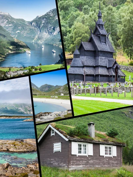 Norveç Turistik Fotoğrafları Kolaj Bir — Stok fotoğraf