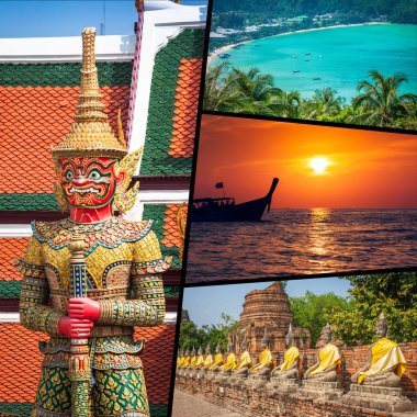 Tayland turist fotoğrafları kolaj bir.