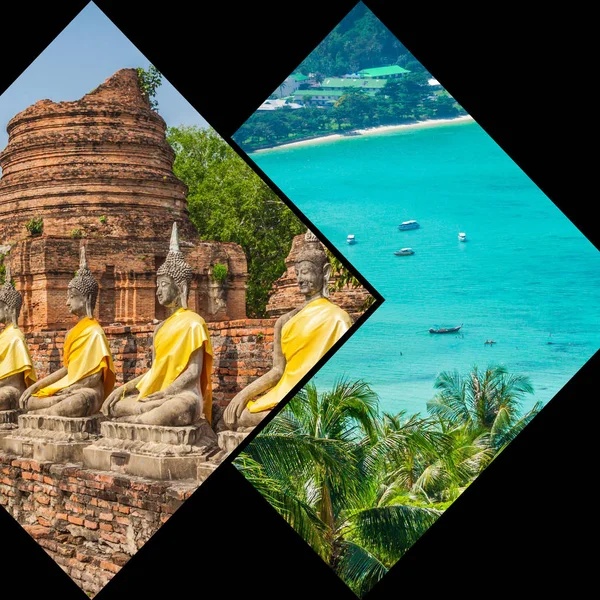 Collage Von Touristenfotos Aus Thailand — Stockfoto