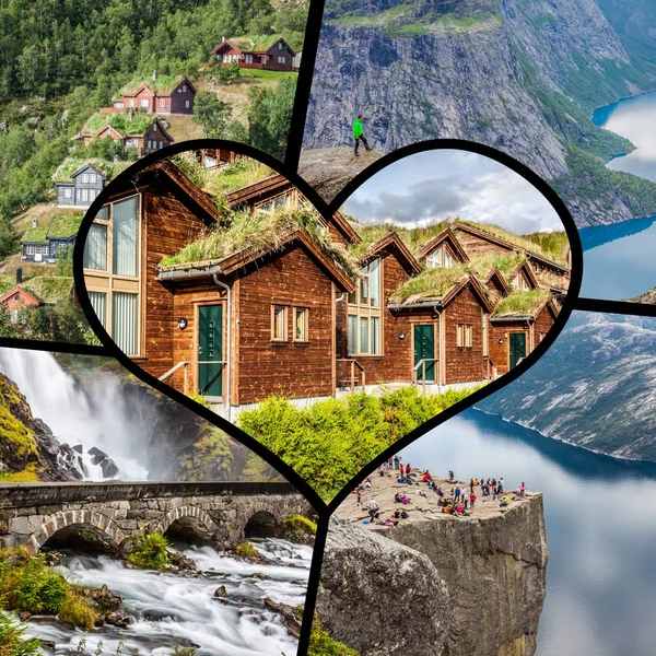 Norveç Turistik Fotoğrafları Kolaj Bir — Stok fotoğraf