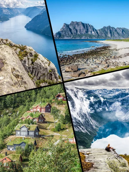 Norveç Turistik Fotoğrafları Kolaj Bir — Stok fotoğraf