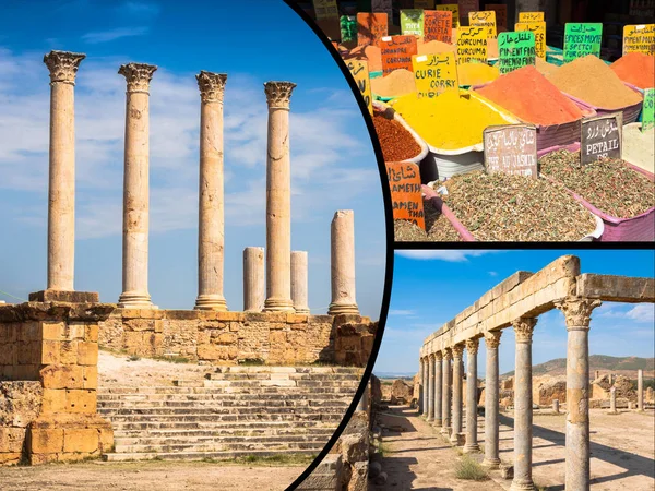 Collage Fotos Turísticas Túnez — Foto de Stock