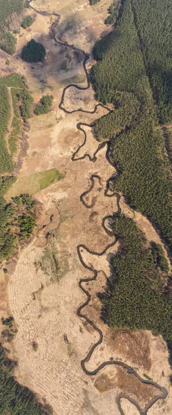Veduta aerea drone, la curva del fiume con tratti sabbiosi . — Foto Stock