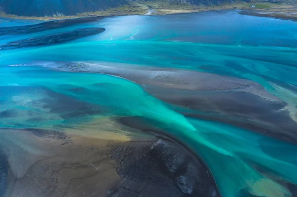 Aerial view and top view river in Iceland beautiful natural back — Stock Photo, Image