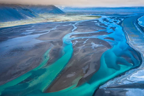 素晴らしい自然、氷河の川の航空写真、アイスランド — ストック写真