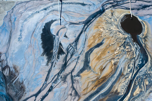 Degraded landscape. Destroyed land. View from above. Surrealisti