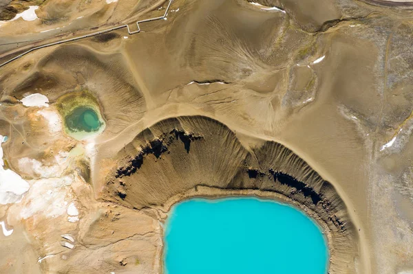 Aerial view of small volcanic Krafla lake with azure water,Icela — Stock Photo, Image